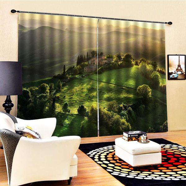 

curtain & drapes po green landscape curtains 3d blackout living room bedroom el window cortinas