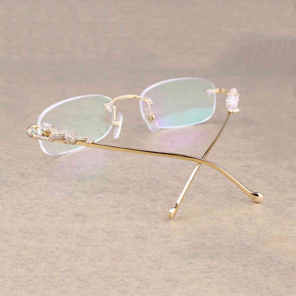 

factory direct price fashion leopard rimless clear men transparent stone reading frame luxury eyewear accessories retro oculos 086, White;black