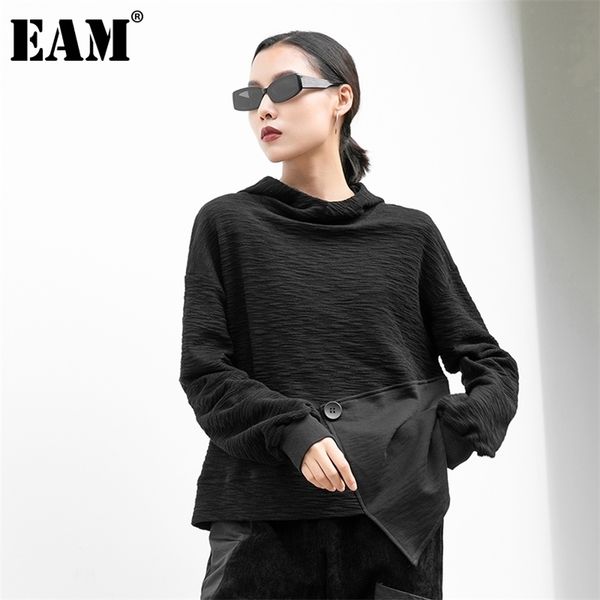 

[eam] women black contrast color irregular big size t-shirt new hooded long sleeve fashion tide spring autumn 1db347 210324, White