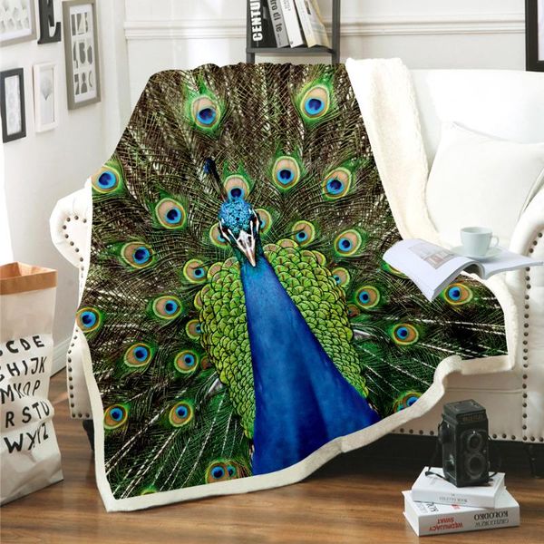 

blankets colorful peacock blanket 3d print sherpa on bed kids girl flower home textiles dreamlike style 03