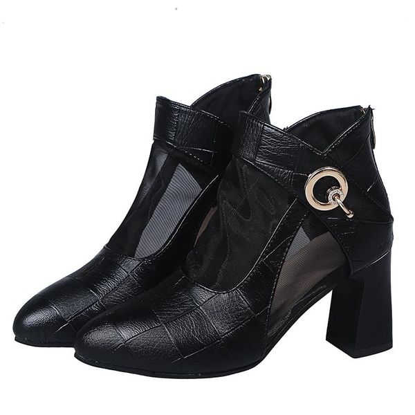 

dress shoes sandals women summer fashion women's 2021 breathable mesh solid color all-match pu high heel casual, Black