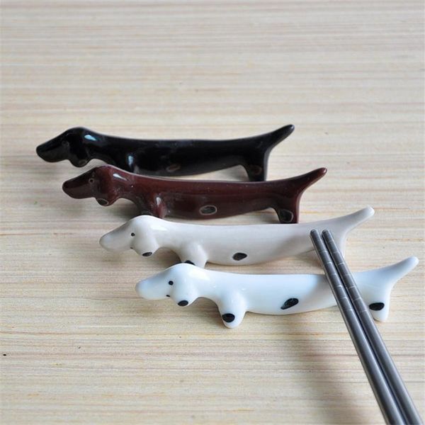 

chopsticks 1pcs cute japanese-style retro ceramic dachshund dog tableware frame restaurant accessories stand holder dining table decoration