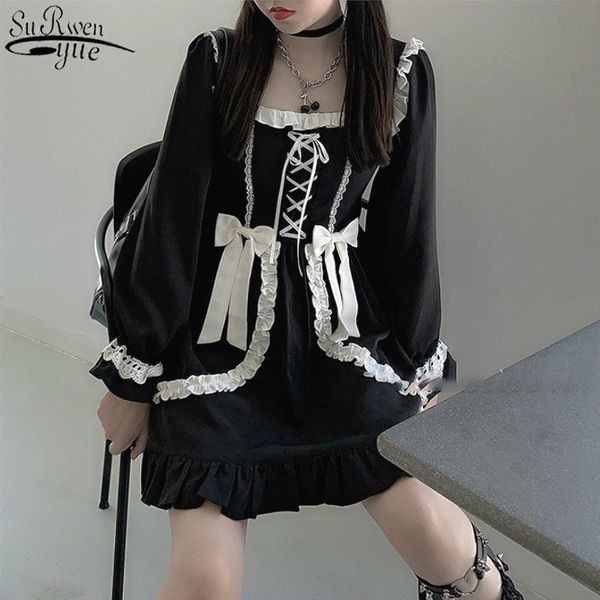Lolita Gothic Dress Girl Patchwork Vintage Designer Mini Japan Style Kawaii Abbigliamento Autunno es per donna 13260 210427