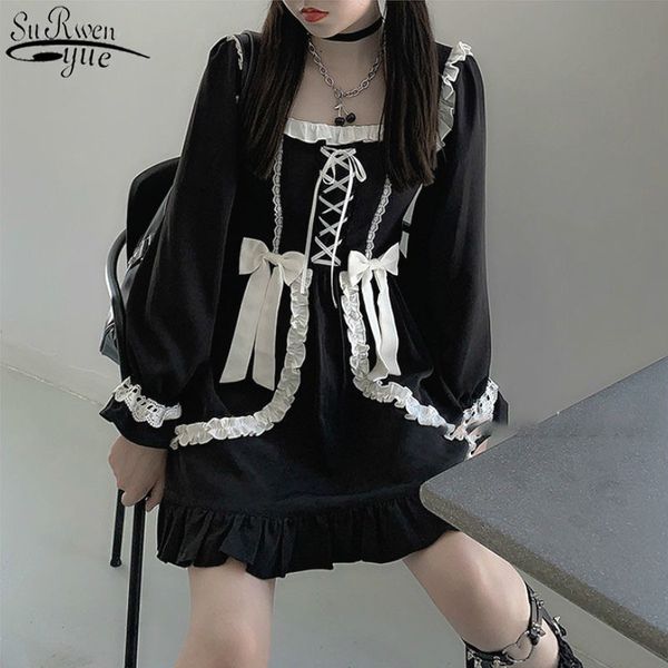 

lolita gothic dress girl patchwork vintage designer mini japan style kawaii clothes fall es for women 13260 210427, Black;gray