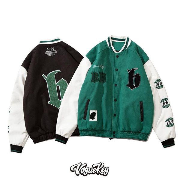 

women's jackets couple cardigan baseball uniform street retro autumn men and women embroidery loose jacket, Black;brown