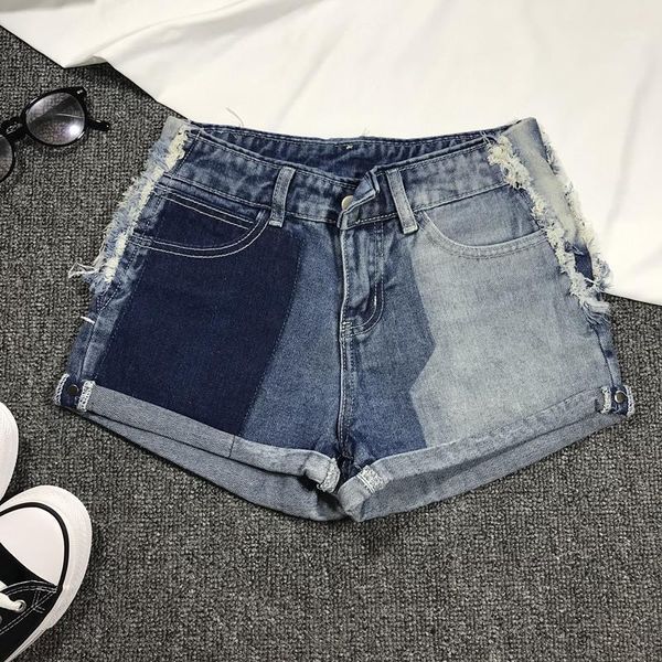 

wholesale hit color wide leg denim shorts female high waist fashion summer fray crimping wq1643 factory women's, White;black