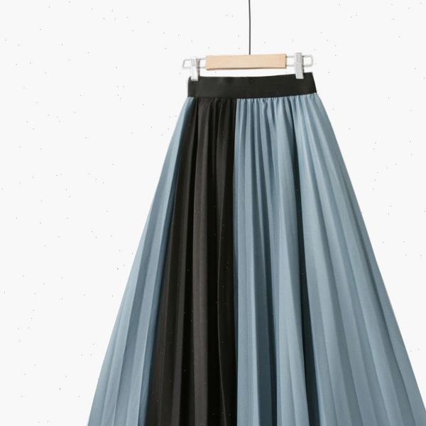 

korean elastic high waist solid women skirts spring color retro leated midi skirt autumn winter pleated femme, Black