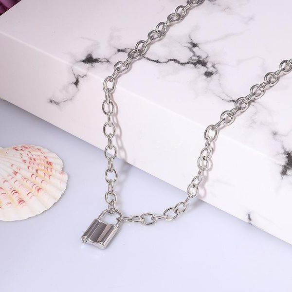 

chains simple gold/silver color lock pendant necklace statement long chain for women girl jewelry gifts