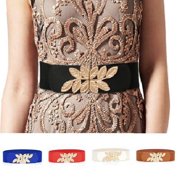 

belts pu leather elastic band slimming waist belt stretch wrap buckle vintage carved leaves women wide 1pcs corset cinch, Black;brown