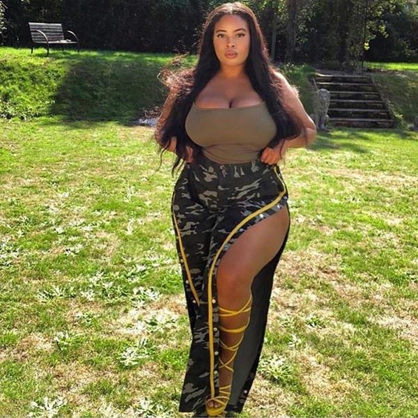 

women's pants & capris summer high waist camouflage print split sweatpants women joggers elastic leggings plus size trouser straight, Black;white