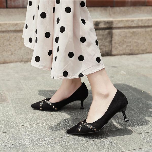 

elegant shoes women black pumps kitten heels dress ladies high office stilleto