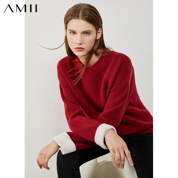 

women's sweaters amii minimalism autumn winter fashion for women causal oneck spliced loose sweater female pullover 12040570, White;black