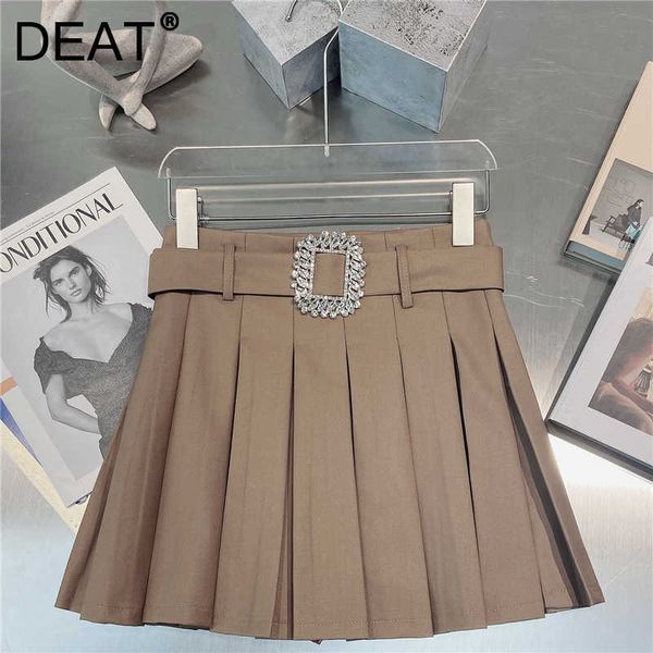 

deat women diamond buckle belt pleated skirt college style high waist skirt temperament fashion spring summer 11d1797 210709, Black