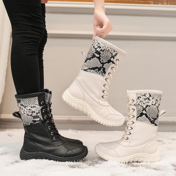 

boots women winter snow fashion style high-shoes casual waterproof woman plush warm outdoor, Black