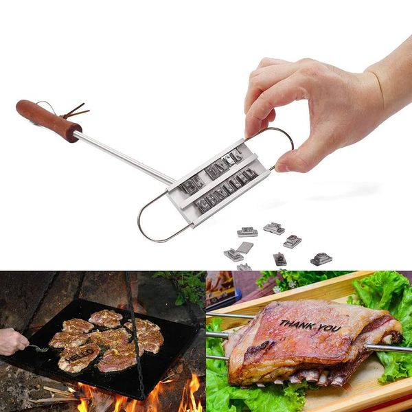BBQ ferramentas churrasco marca ferramentas de ferro com mutável 55 letras de fogo marca alfabeto alfabeto alminum cozinhar para carne bife dh2003