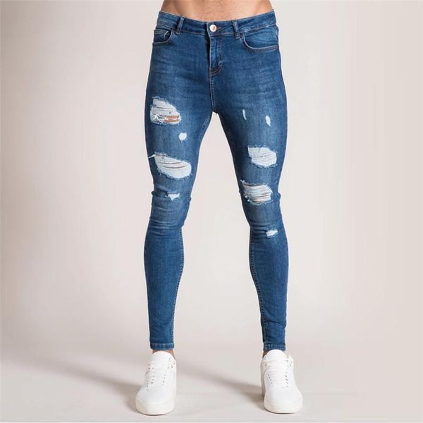 

men's jeans 2021 pants white blue ripped black slim high waist plus size male s-5xl