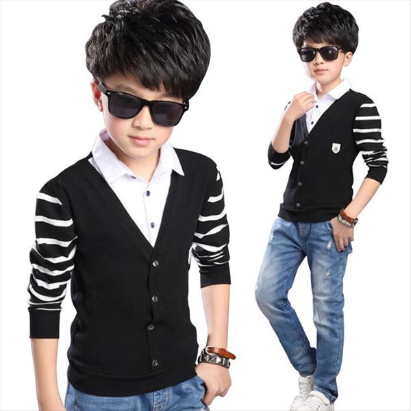 

fashion kids boys t shirt baby clothes long sleeve children fake two shirts clothing, Blue