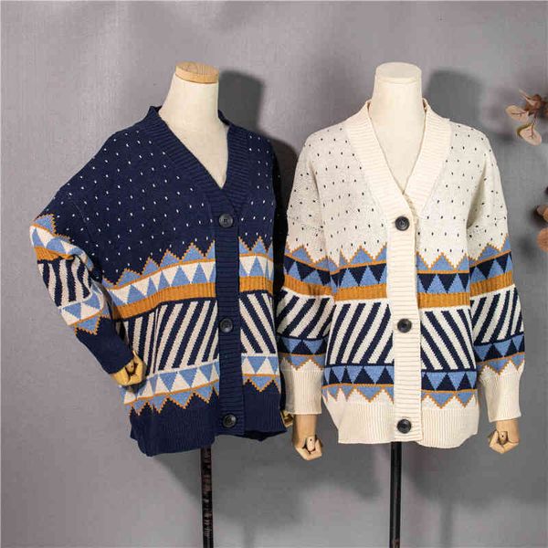 

women's knits & tees new female autumn winter shirt with cleavage v big buttons elegant cardigans vintage plaid akny, White