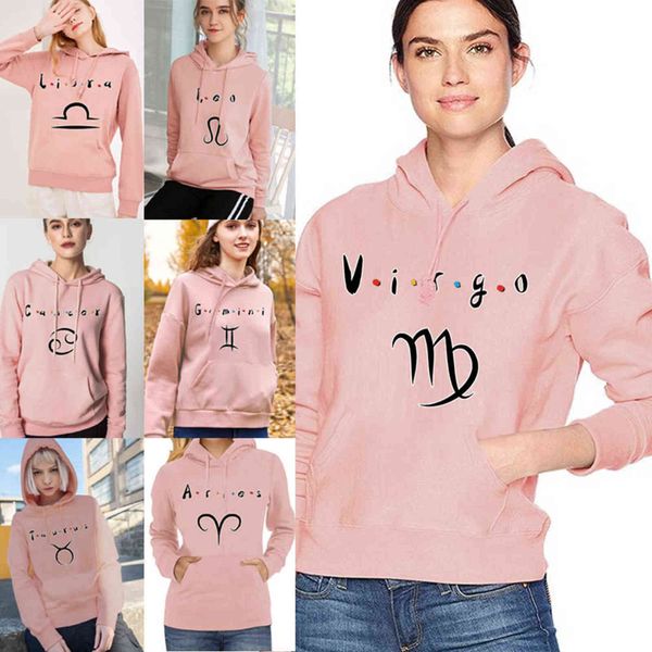 

constellation print hoodie autumn winter sweatshirt women's casual student fashion hooded sweatshirts long sleeve streetwear y1118, Black
