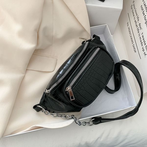 

fanny pack women's waist bag fashion chain leather pattern belt chest bag women waist pack banana bumbag 210719