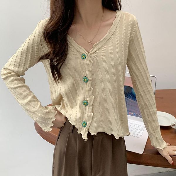 

women's knits & tees 2021knitted v neck cardigan women sweater chic button long sleeve mujer solid slim pull femme autumn winter jersey, White