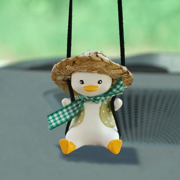 

interior decorations the swing straw hat duck cute creative handmade car pendant ornaments rearview mirror