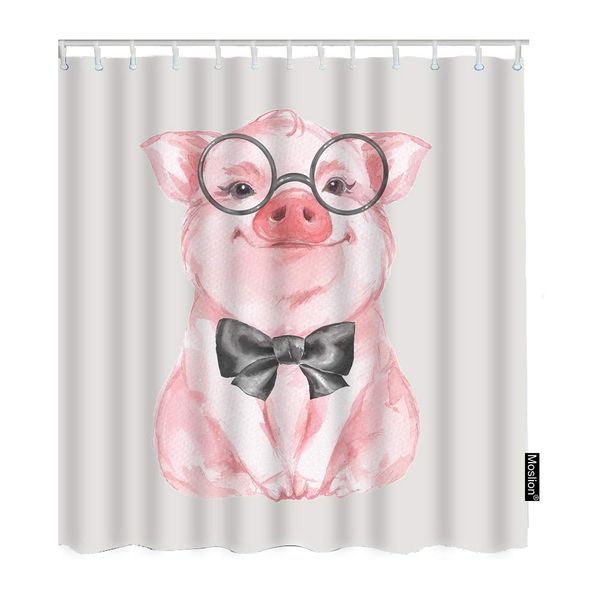 

shower curtain funny piggy lovely pink pig rustic farm animals wearing glasses bow knot funnyshowercurtain gift for bathroom