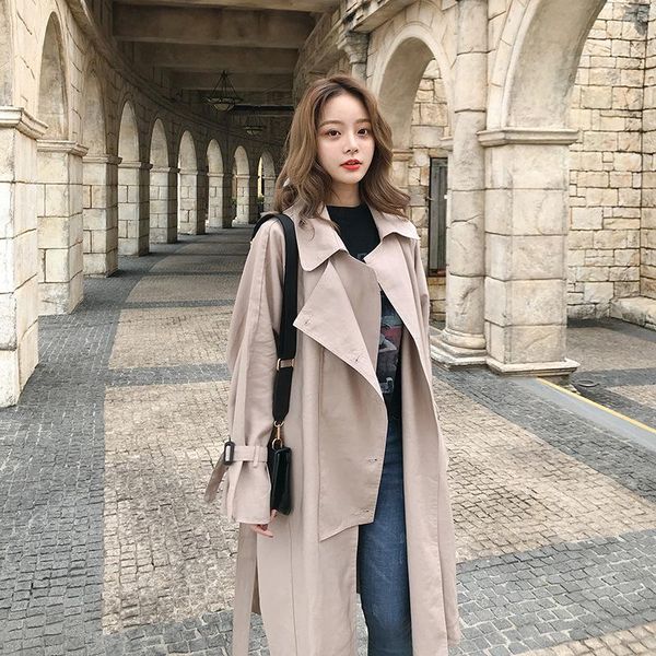 

women's trench coats 2021 autumn women temperament outwear female solid color jacket ladies leisure coat girls elegant windbrea, Tan;black