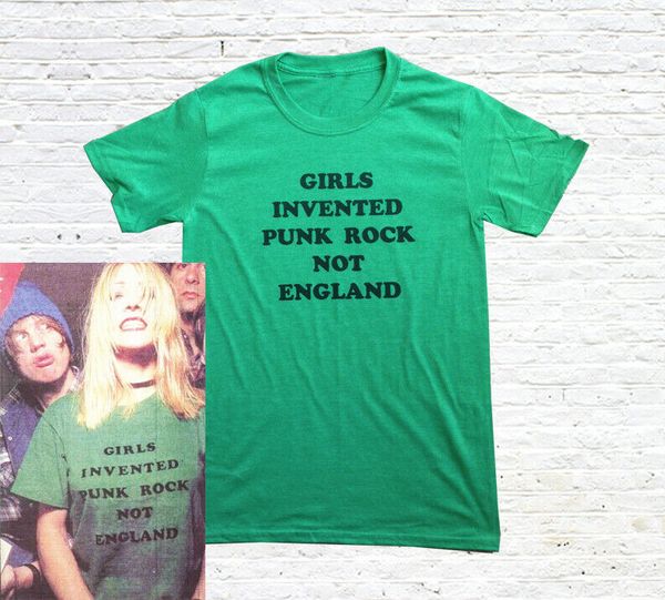 

girls invented punk rock not england t-shirt (worn by kim gordon), White;black