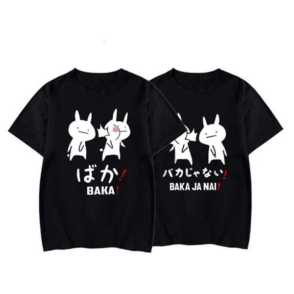 Baka coelho amigo japonês mulheres camiseta bonito dos desenhos animados manga curta mulheres t-shirt preta harajuku streetwear imprimir roupa feminina y0629