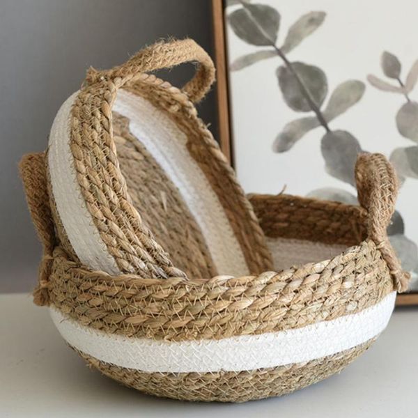 

storage baskets foldable natural seaweed weaving flower pot seagrass wicker basket plant home decor garden