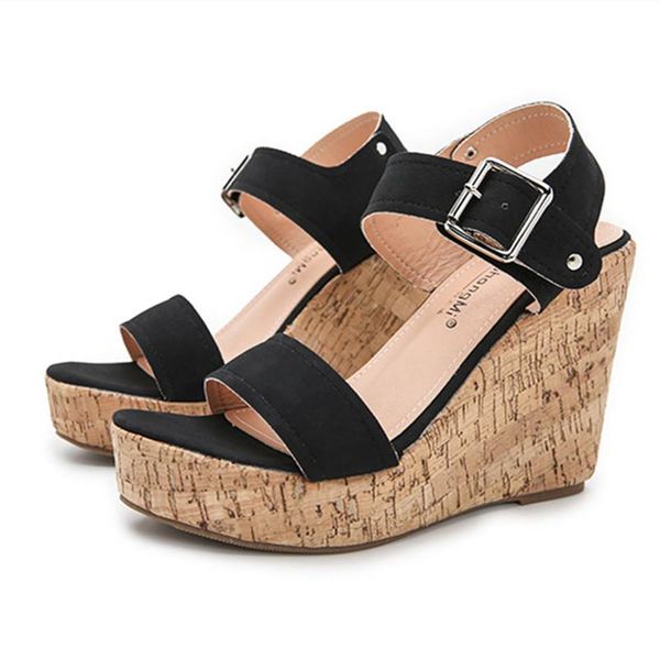 

sandals slope heel women's summer waterproof platform 2021 thick-soled suede small size fashion shoes high heels, Black