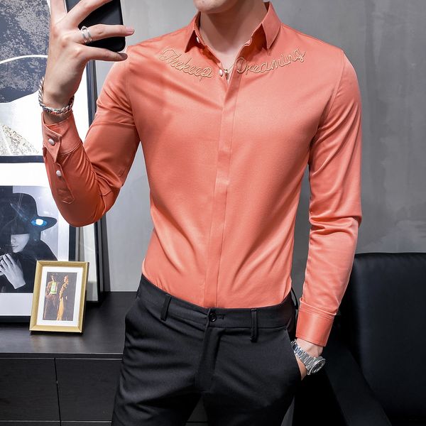 

t shirts british fashion business men's 2021 messrs smoking shirt long letter embroidered slim fit formal g22t, White;black