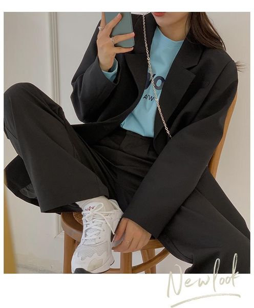 

women's suits & blazers harajuku women blazer fashion spring temperament simple all-match outerwear elegant retro official street overs, White;black