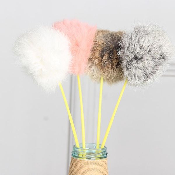 

cat wand toy interactive fluffy soft artificial fur teaser toys kitten chewing stick pet gatos accessories