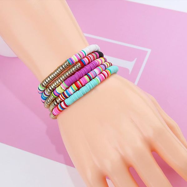 

bangle 6mm boho colorful polymer clay bracelet set charm adjustable elastic soft pottery female summer beach jewelry supplier, Black