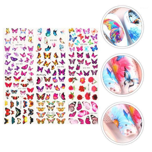 

30pcs watercolor butterflies nail art stickers colorful decals diy decor1, Black