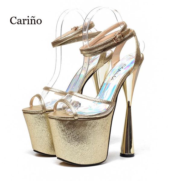 

women sandals ankle strap 19cm super high heel platform transparent style buckle stiletto party shoes, Black