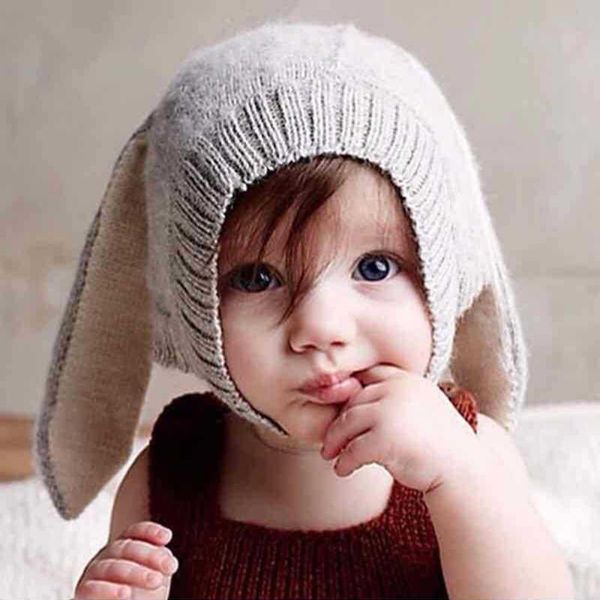 

caps & hats autumn winter baby hat pography props toddler infant ears knitted cap for children born beanie, Yellow