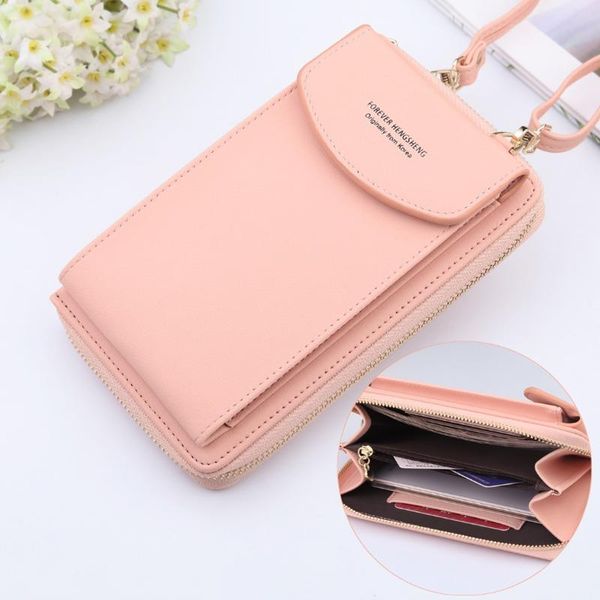 

waist bags women purses solid color leather shoulder strap bag mobile phone big card holders wallet handbag pockets for girls