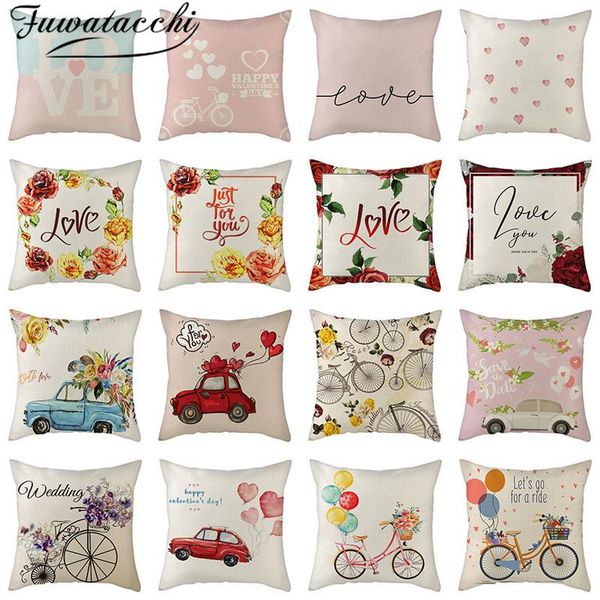 

cushion/decorative pillow fuwatacchi pure linen cushion cover rose flower for home chair sofa decorative pillows oil painting flowers