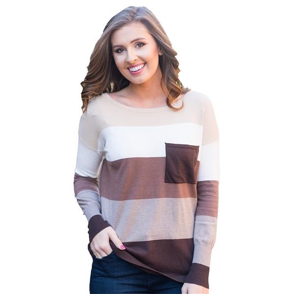 

knitted sweater women long sleeve stripe o neck classic pullovers autumn winter 210607, White;black