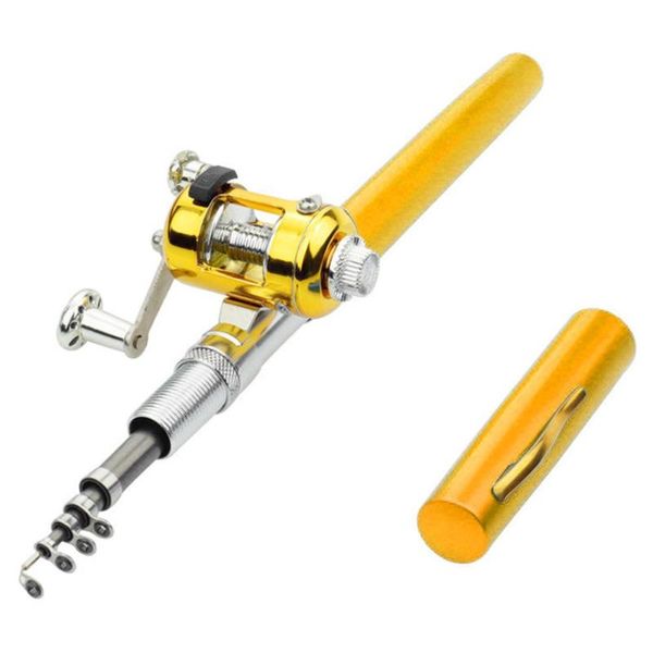 

portable pocket mini fishing rod pole pen shape folded with reel wheel for outdoor river lake boat rods