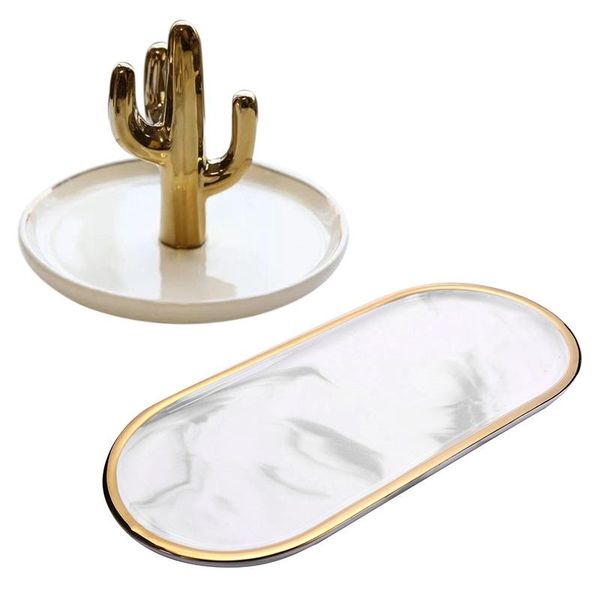 

kitchen storage & organization nordic cactus shaped display trays stand dish holder gold + white with style gold-plated oval plate