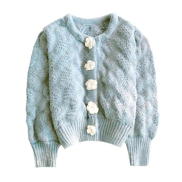 

women sweater knitted long sleeve white black blue red cardigans o-neck cropped button cable m0434 210514