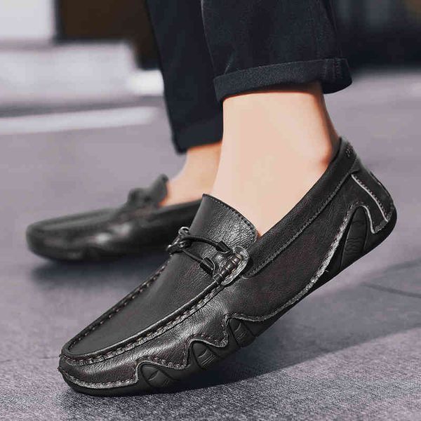 

dress shoes fashion genuine leather men casual luxury soft mens loafers moccasins breathable lightweight slip on male driving ptdt, Black