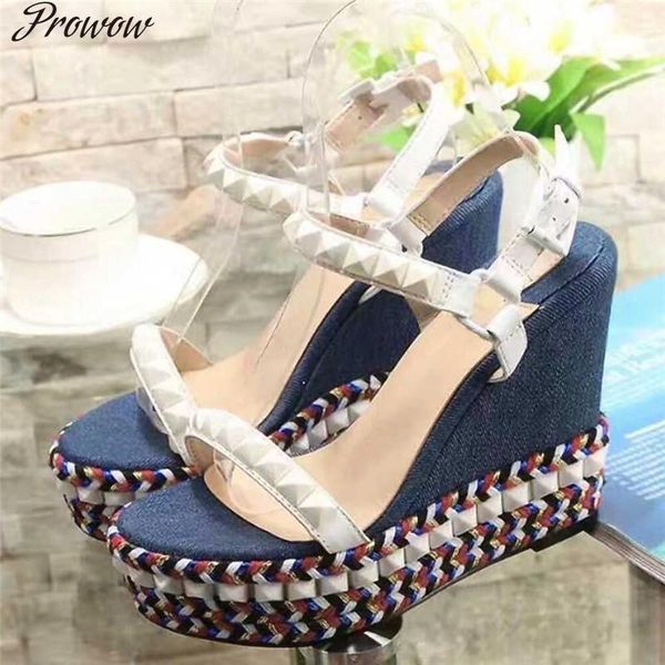 

colorful heels platform wedge shoes women white spikes gladiator sandals red bottom high sandales femme, Black