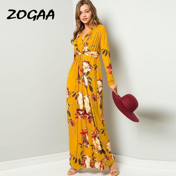 

casual dresses zogaa women bohemian v-neck long sleeve dress ladies floral print a-line bandage elegant vestidos de fiesta noche, Black;gray