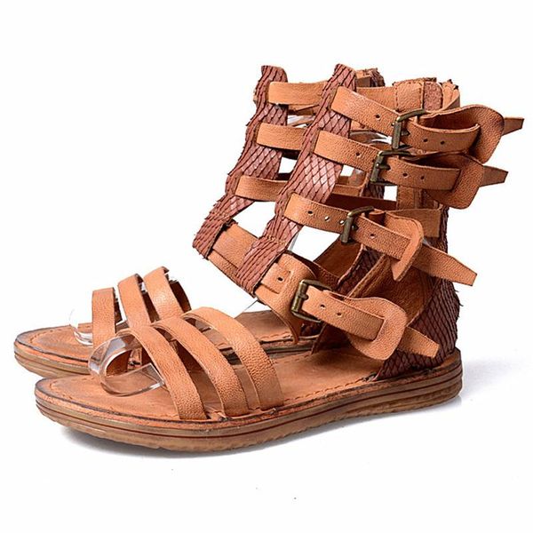 

sandals soft genuine leather women summer straps hollow out sandal ladies casual gladiator shoes woman flat sandalias mujer, Black