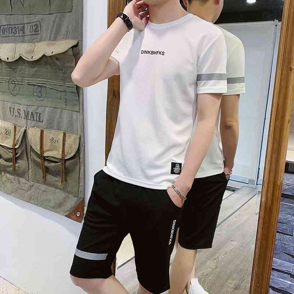 

2021 summer new men's leisure sports short sleeve suit round neck t-shirt korean fashion handsome youth, Gray